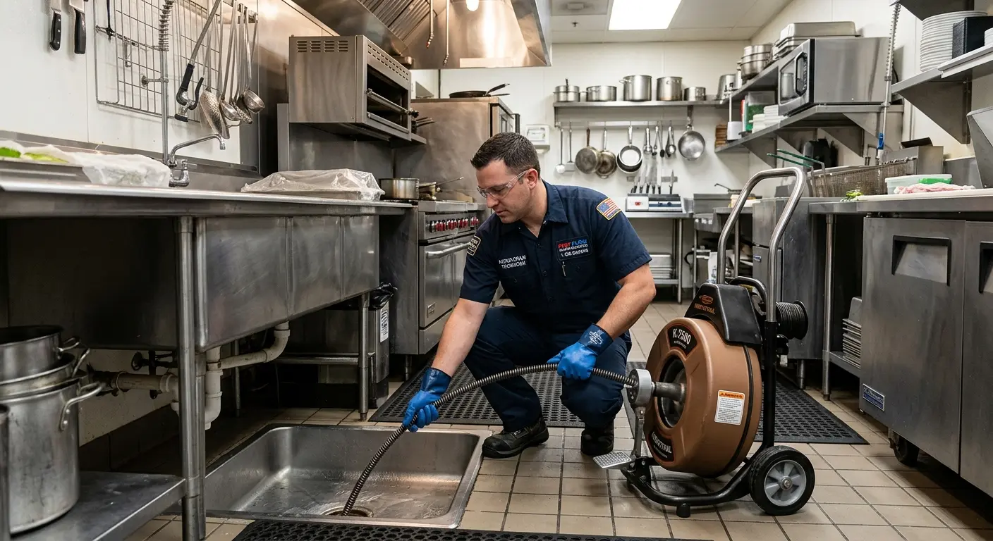 Commercial drain cleaning service in a restaurant kitchen in Aliquippa